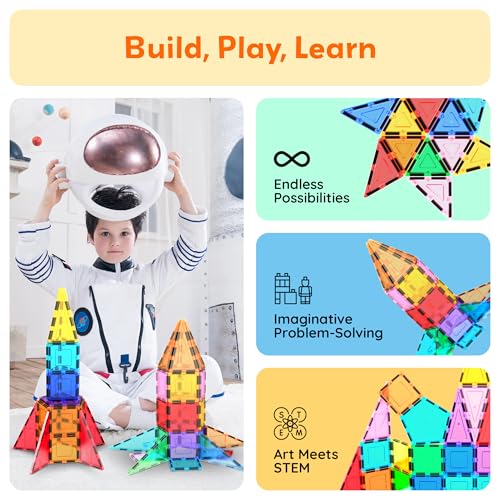 PicassoTiles 32 Piece Magnetic Building Block Rocket Booster Theme Set Magnet Construction Toy Educational Kit Engineering STEM Learning Playset Child Brain Development Stacking Blocks Playboard PT32