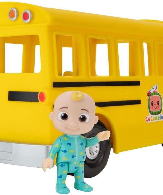 CoComelon Musical Yellow School Bus with JJ Figure, Light-Up & Sound Vehicle Toy, Wheels on the Bus Song, Battery Powered, Ages 2+