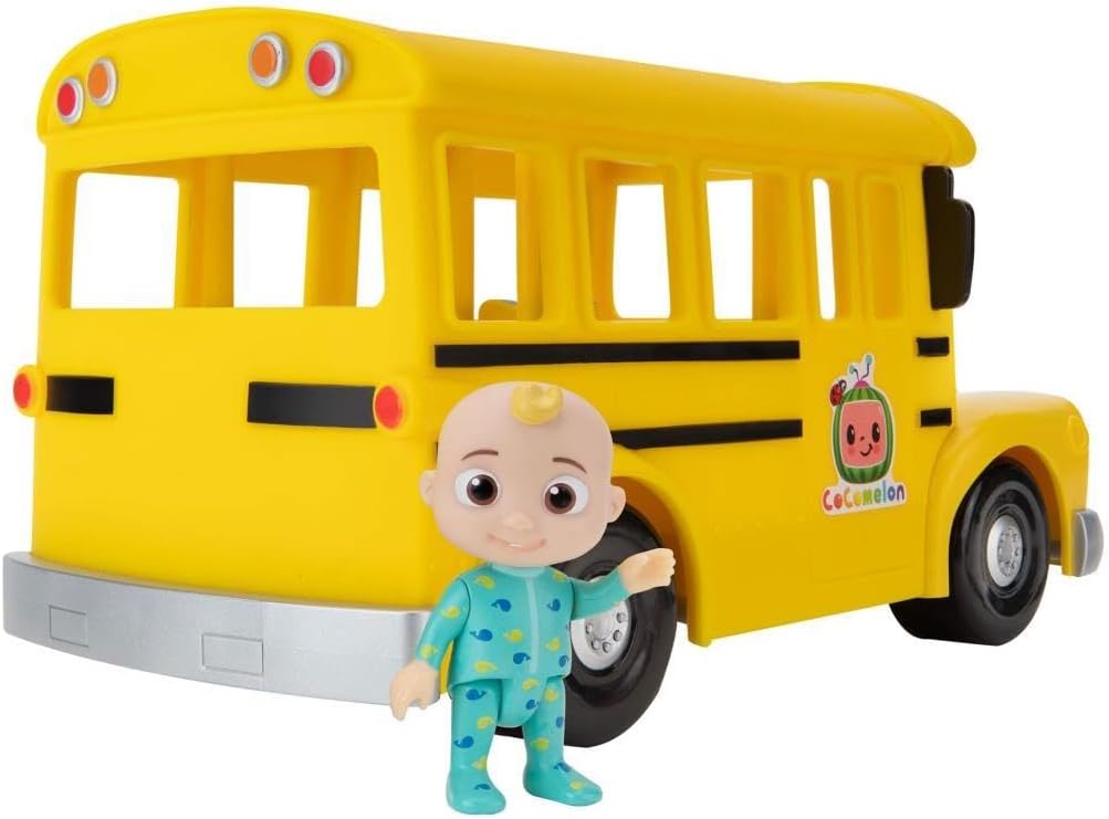 CoComelon Musical Yellow School Bus with JJ Figure, Light-Up & Sound Vehicle Toy, Wheels on the Bus Song, Battery Powered, Ages 2+