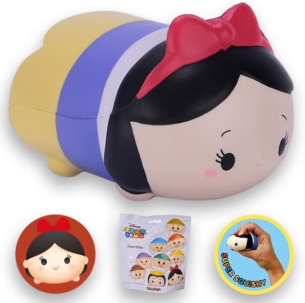 Sbabam Disney Tsum Tsum Snow White Figurines 9-Piece Set, Squishy Vinyl Collectible Stacking Characters for Kids and Fans, 6Y+ Years