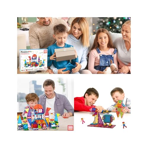 PicassoTiles 333pcs Magnetic Brick Tile and Magnetic Tile Combo Set, Action Figures included, Building Blocks STEM Toys, Educational Montessori Preschool Toddler classroom learning toys, Kids activity