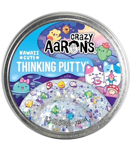 Crazy Aaron’s Trendsetters Kawaii Cute Thinking Putty, Clear Non-Sticky Sensory Putty with Color-Shifting Purple & Silver Glitter, Includes Kawaii Pieces, 90g Tin, Kids Sensory Toy, Ages 3+