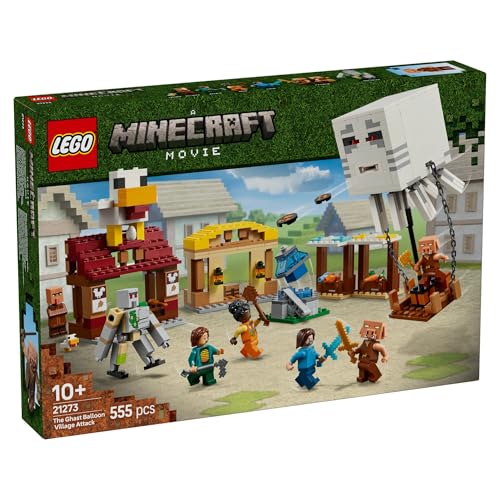 LEGO Minecraft The Ghast Balloon Village Attack - Building Toy incl. Steve's House, Exploding Fountain Function, 4 Minifigures & an Iron Golem Figure - Collectible Movie Set for Boys, Ages 10+ - 21273