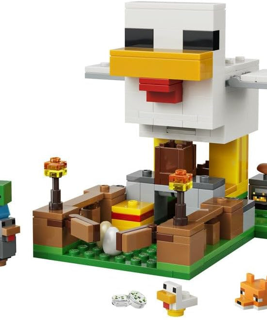 LEGO Minecraft Chicken Farm - Building Toy w/a Chicken Fan Minifigure, Baby Zombie & Fox Mob Figures - Gamer Gift for 7+ Year Old Boys & Girls - 21585