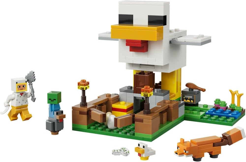 LEGO Minecraft Chicken Farm - Building Toy w/a Chicken Fan Minifigure, Baby Zombie & Fox Mob Figures - Gamer Gift for 7+ Year Old Boys & Girls - 21585