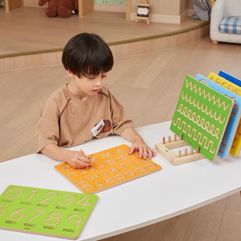 Viga Wooden Lowercase Letters Tracing Board Educational Learning Toy for Kids Handwriting Practice Fine Motor Skills Ages 3 and Up
