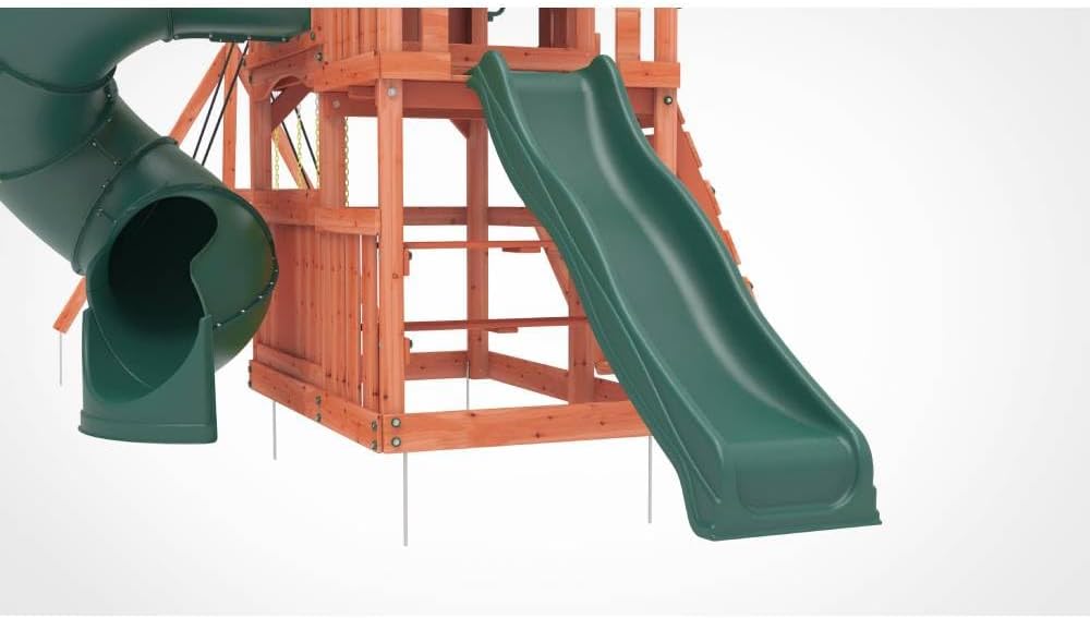 Kiddoro Little Heroes HQ Wooden Swing Set with Double Slides, Tube Slide & Climbing Wall for Kids 3+ Years