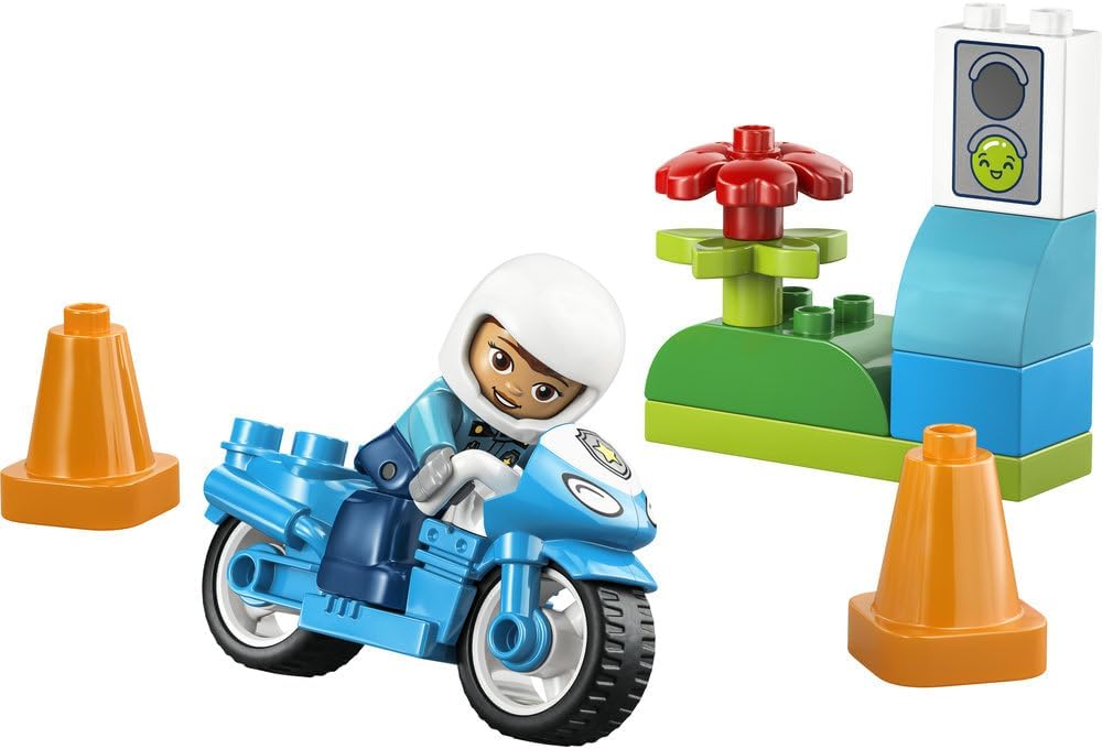 LEGO DUPLO Blue Police Motorcycle - Educational Motor Skills Toy for Toddlers - incl. a Motorbike, Officer Figure, Traffic Lights - Birthday Gift for 2+ Year Old Boys & Girls - 10471