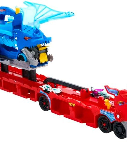 Hot Wheels City Toy Car Track Set, Ultimate Dual Dragon Transporter & 2 Die-Cast Cars, Large-Scale Dragon & Detachable Dragon, Stores 20+ Vehicles