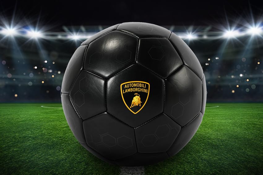 Lamborghini Size 5 Soccer Ball B552, Premium Training Football, Black Design, Match Day Play, Kids & Teens, Ages 6+
