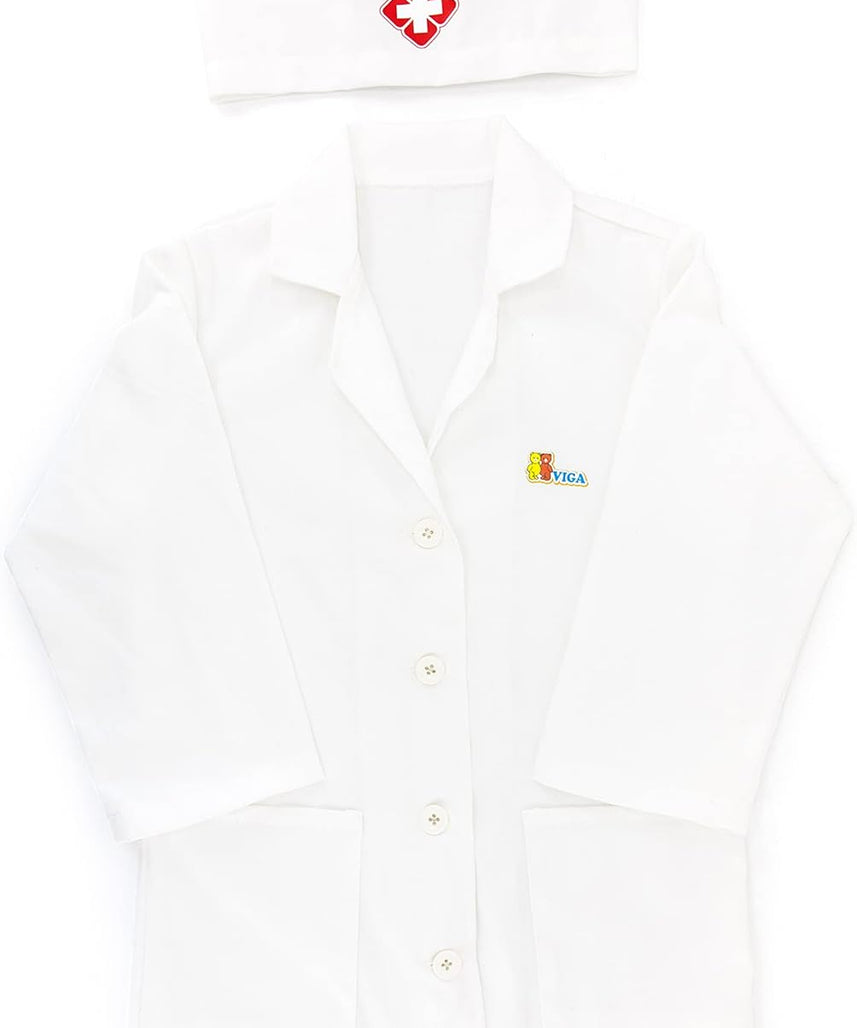 Viga Little Doctor Uniform and Hat Apron for Kids 3+ Pretend Play Costume Multicolor