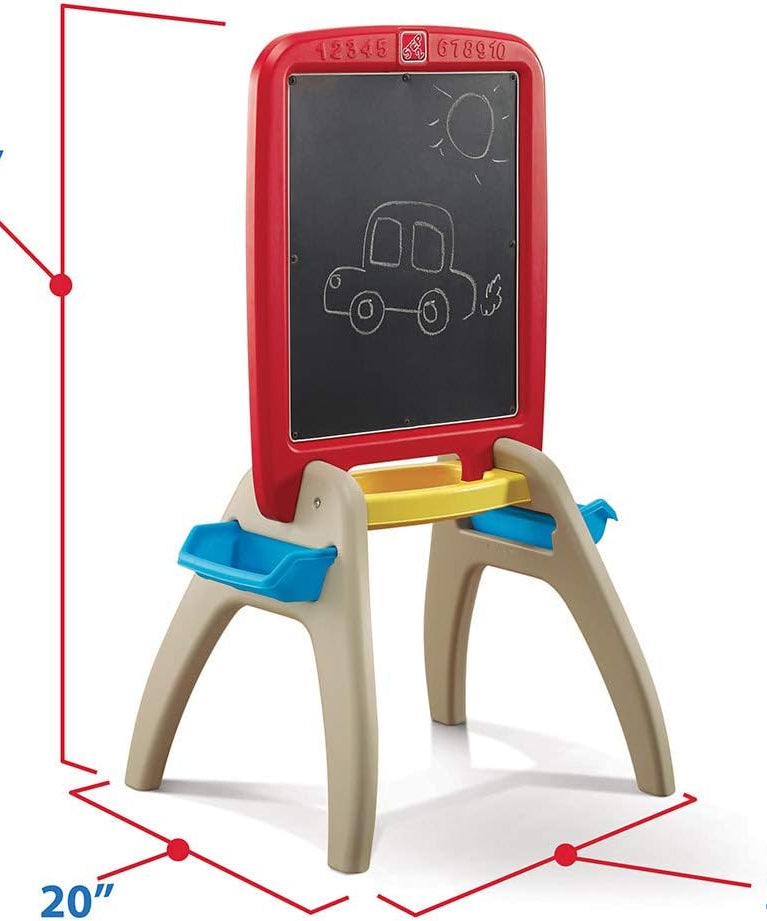 Step2 All Around Easel for Two, Double-Sided Art Station for Kids Ages 3-8, Magnetic Dry Erase & Chalkboard Creative Play
