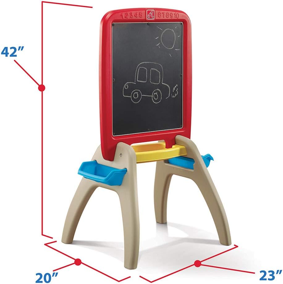 Step2 All Around Easel for Two, Double-Sided Art Station for Kids Ages 3-8, Magnetic Dry Erase & Chalkboard Creative Play