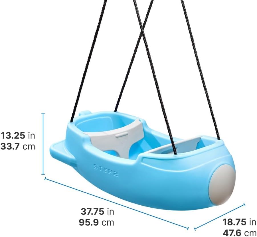 Step2 Rocket Double Swing for Boys and Girls Ages 1.5 Years and Up Blue Plastic Two Seat Outdoor Swing with Safety Straps and T Bar for Toddlers and Young Children