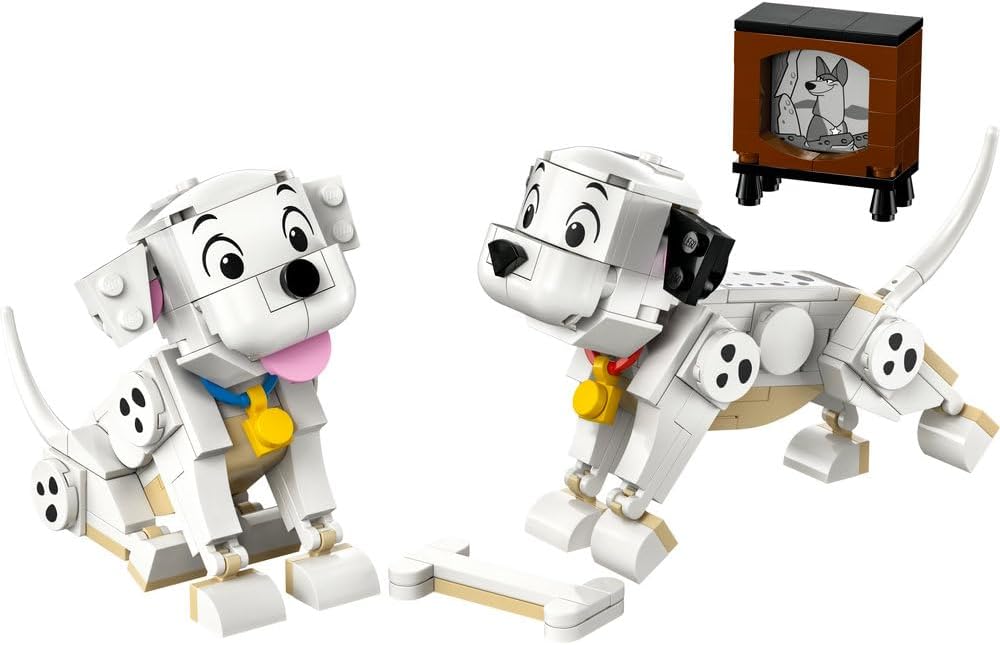 LEGO ǀ Disney Lucky & Penny 101 Dalmatians Puppies Toy - Play & Display Animal Figures with Movable Heads, Legs & Tails - incl. a Bone and TV - Ramadan Gift for 6+ Year Old Girls 43271