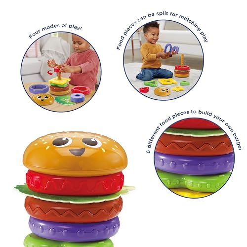 VTech Baby Build-a-Burger – Stacking & Sorting Toy with 6 Food Pieces, Shape Matching, Spinning & Color Play | for Babies 18–24 Months+