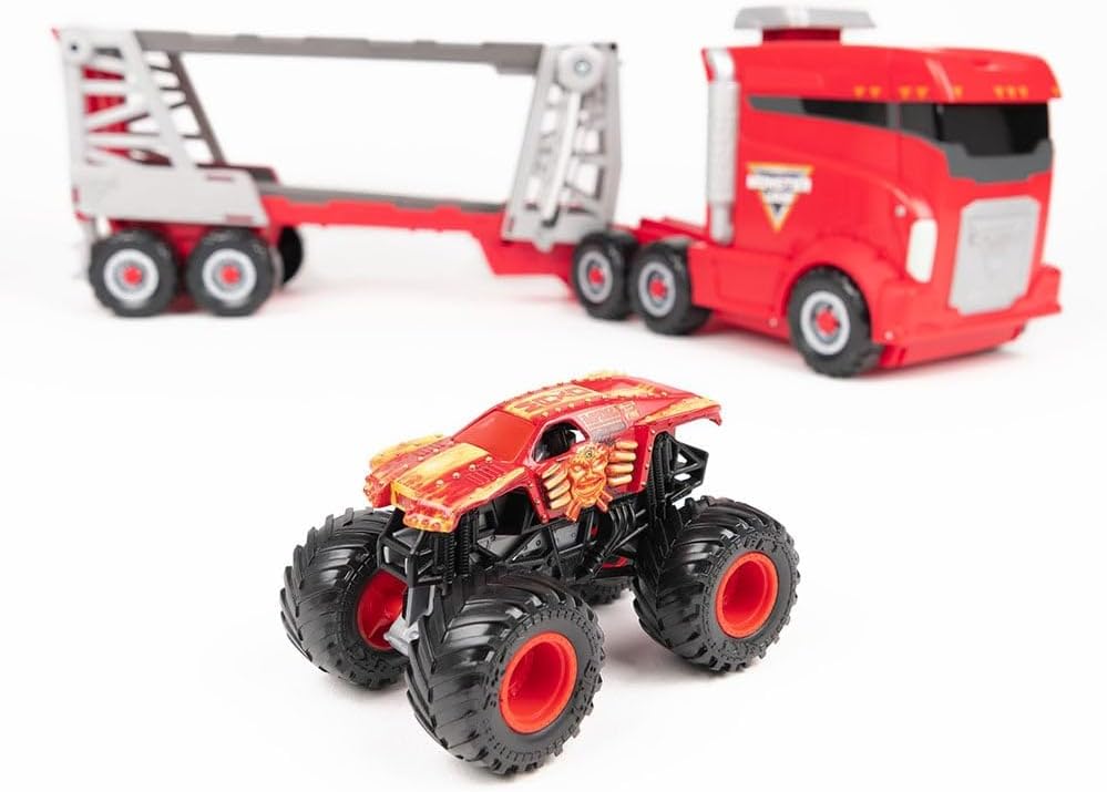 شاحنة Monster Jam 1:64 Launch N Go Hauler، شاحنة Monster RC مصبوبة، حفار قبور بمناسبة الذكرى الأربعين، منحدر حركات بهلوانية، مناسبة للأعمار من 3 سنوات فما فوق