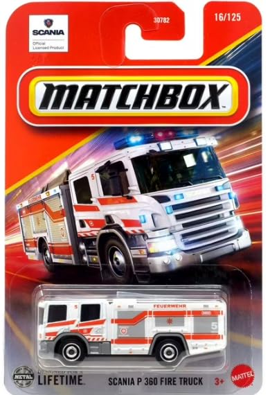 Matchbox Scania P 360 Fire Truck White, 1:64 Scale Die-Cast Model, Collector's Edition 16/125