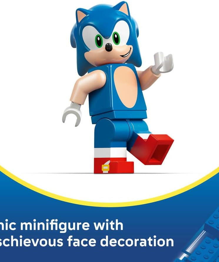 LEGO Sonic the Hedgehog: Sonic : Speedster Lightning - Race Car Toy w/a Minifigure, Chaos Emerald & 3 Gold Rings - Gaming Gift for 7+ Year Old Boys & Girls - 77117