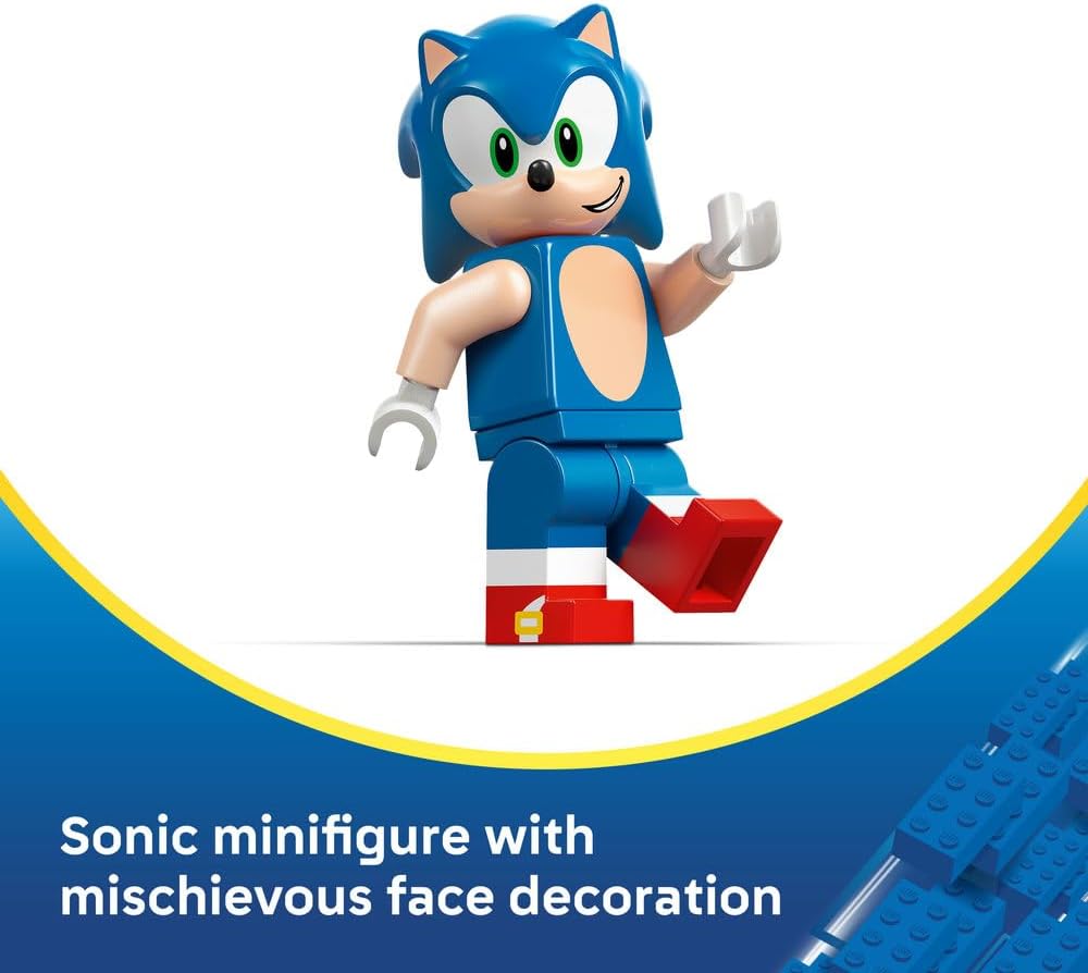LEGO Sonic the Hedgehog: Sonic : Speedster Lightning - Race Car Toy w/a Minifigure, Chaos Emerald & 3 Gold Rings - Gaming Gift for 7+ Year Old Boys & Girls - 77117