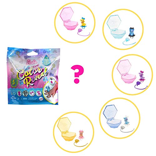 Barbie Color Reveal Pet Set in Diamond-Shaped Case with 5 Surprises GTT10