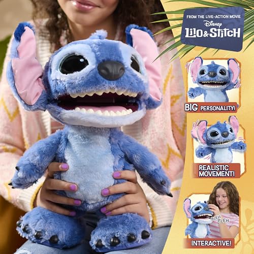 Just Play Disney Ultimate Stitch Interactive Plush Toy Live Action Lilo and Stitch Animated Talking Moving Plush for Kids Ages 3 Plus