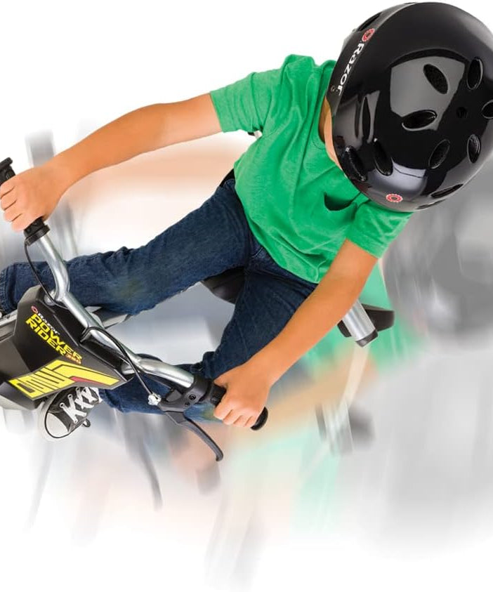 دراجة ثلاثية العجلات الكهربائية Razor PowerRider 360 للأطفال من سن 8 سنوات فما فوق، 12 فولت مع دواسة وقود بزر ضغط، سرعة تصل إلى 9 أميال في الساعة، مدة تشغيل 30 دقيقة، دوران 360 درجة وانزلاق، أقصى وزن للراكب 120 رطلاً