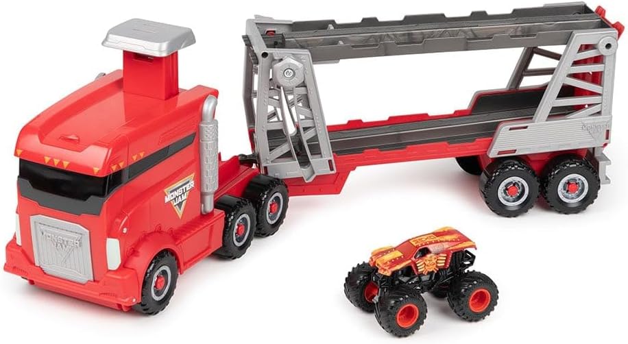 شاحنة Monster Jam 1:64 Launch N Go Hauler، شاحنة Monster RC مصبوبة، حفار قبور بمناسبة الذكرى الأربعين، منحدر حركات بهلوانية، مناسبة للأعمار من 3 سنوات فما فوق