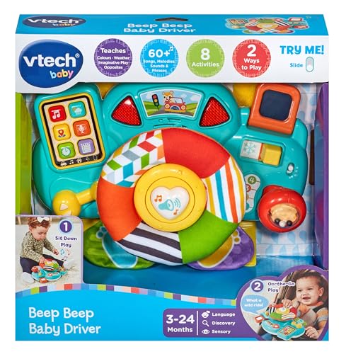 VTech Baby Beep Beep Driver – Interactive Steering Wheel Toy with Lights, Sounds, Buttons & Textures | Educational Toy for Babies 3–24 Months+