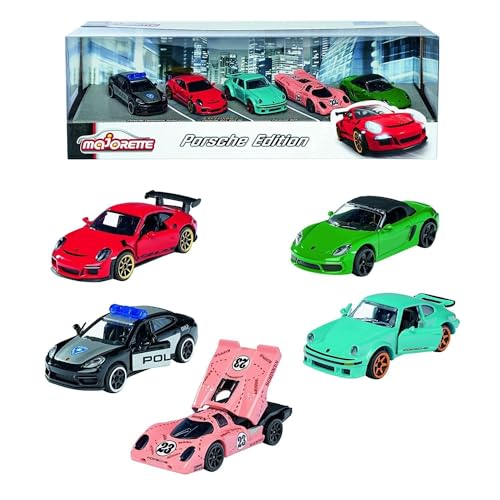 Majorette Porsche 5-Piece Gift Pack – Officially Licensed Porsche 911 GT3 RS & 934 Brumos, Metal Die-Cast Cars with Moving Parts, Ages 3+