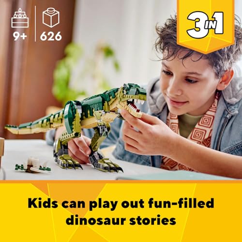 LEGO Creator 3in1 T. rex to Triceratops to Pterodactyl Toys, Dinosaur Figures for 9 Plus Year Old Boys & Girls, Posable Dino Toy Model Building Set, Birthday Gift Idea for Kids 31151