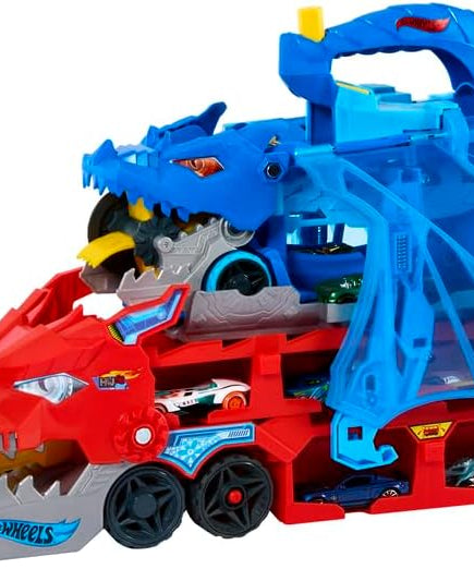 Hot Wheels City Toy Car Track Set, Ultimate Dual Dragon Transporter & 2 Die-Cast Cars, Large-Scale Dragon & Detachable Dragon, Stores 20+ Vehicles