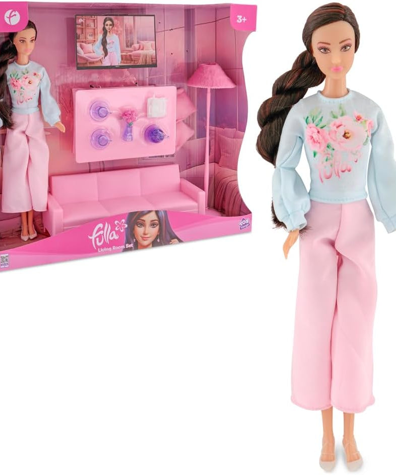 Fulla Living Room Doll Set, Cozy Doll Playset with Furniture and Accessories, Pretend Play Toy for Girls Ages 3 and Up
