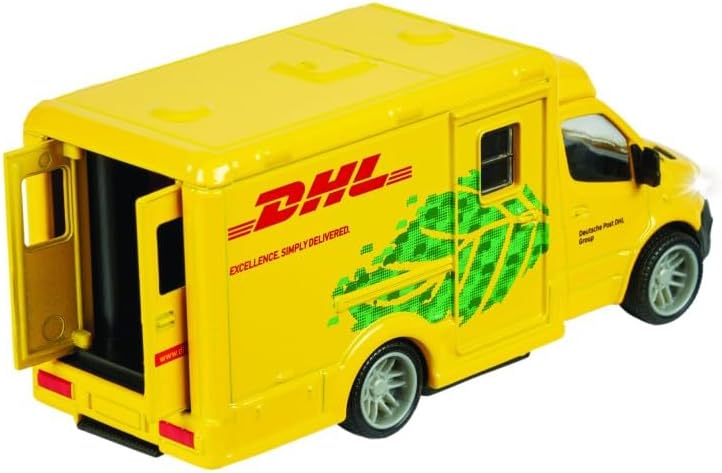 Majorette Grand Series City – Mercedes-Benz Sprinter DHL Die-Cast Delivery Van with Light & Sound Effects, Opening Doors, and Realistic Rubber Tyres, One Size