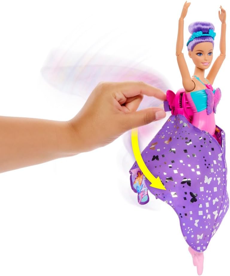 Barbie Dance and Flutter Doll with 2-in-1 Transformation from Dancer to Butterfly with Opening Wings, Purple Hair, Headpiece & Removable Tutu, HXJ10