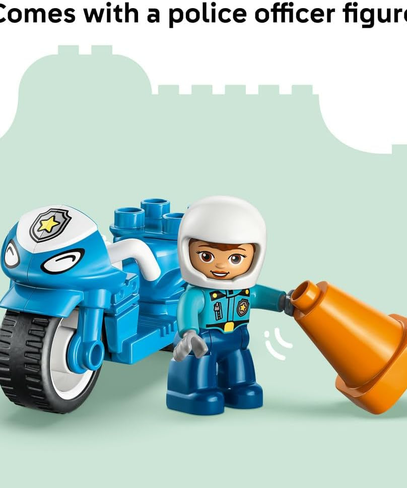 LEGO DUPLO Blue Police Motorcycle - Educational Motor Skills Toy for Toddlers - incl. a Motorbike, Officer Figure, Traffic Lights - Birthday Gift for 2+ Year Old Boys & Girls - 10471