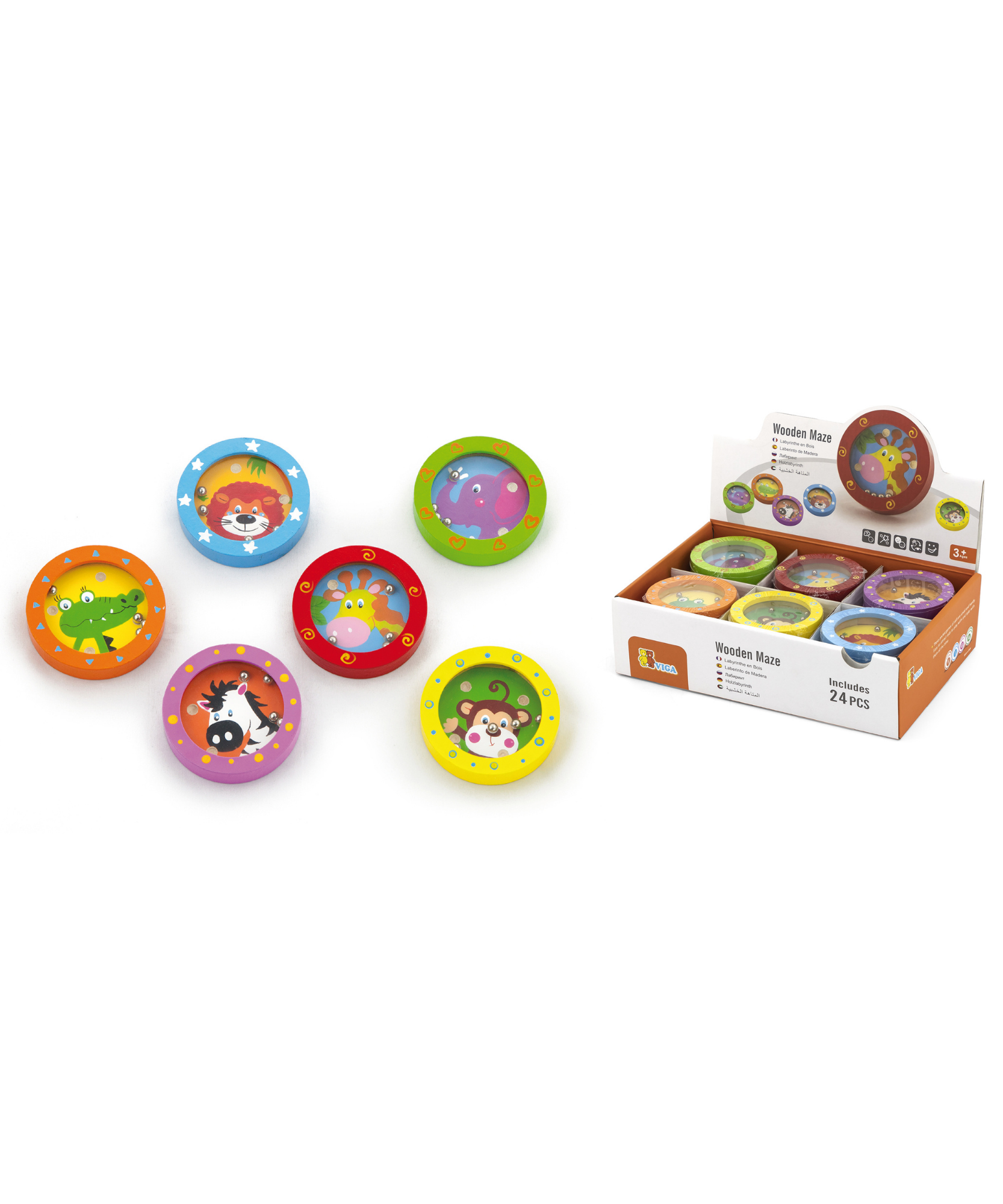 Viga Wild Animals Assorted, Ball-in-a-Maze Puzzle, 1 Piece, Montessori Wooden Toy, Develops Sensory, Cognitive & Fine Motor Skills, Non-Toxic & Eco-friendly Kids Educational Toy, Suitable for Children 3Y+