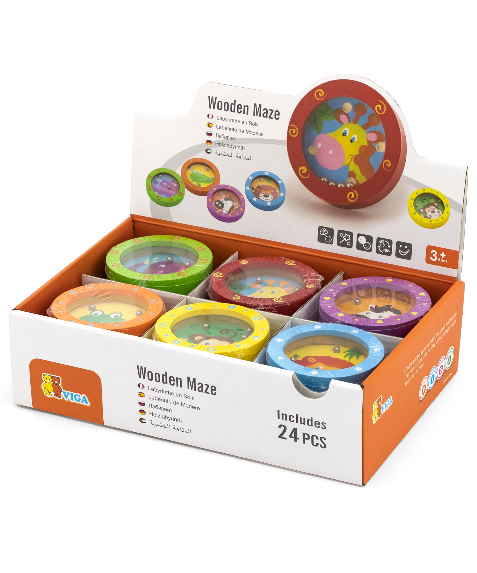 Viga Wild Animals Assorted, Ball-in-a-Maze Puzzle, 1 Piece, Montessori Wooden Toy, Develops Sensory, Cognitive & Fine Motor Skills, Non-Toxic & Eco-friendly Kids Educational Toy, Suitable for Children 3Y+
