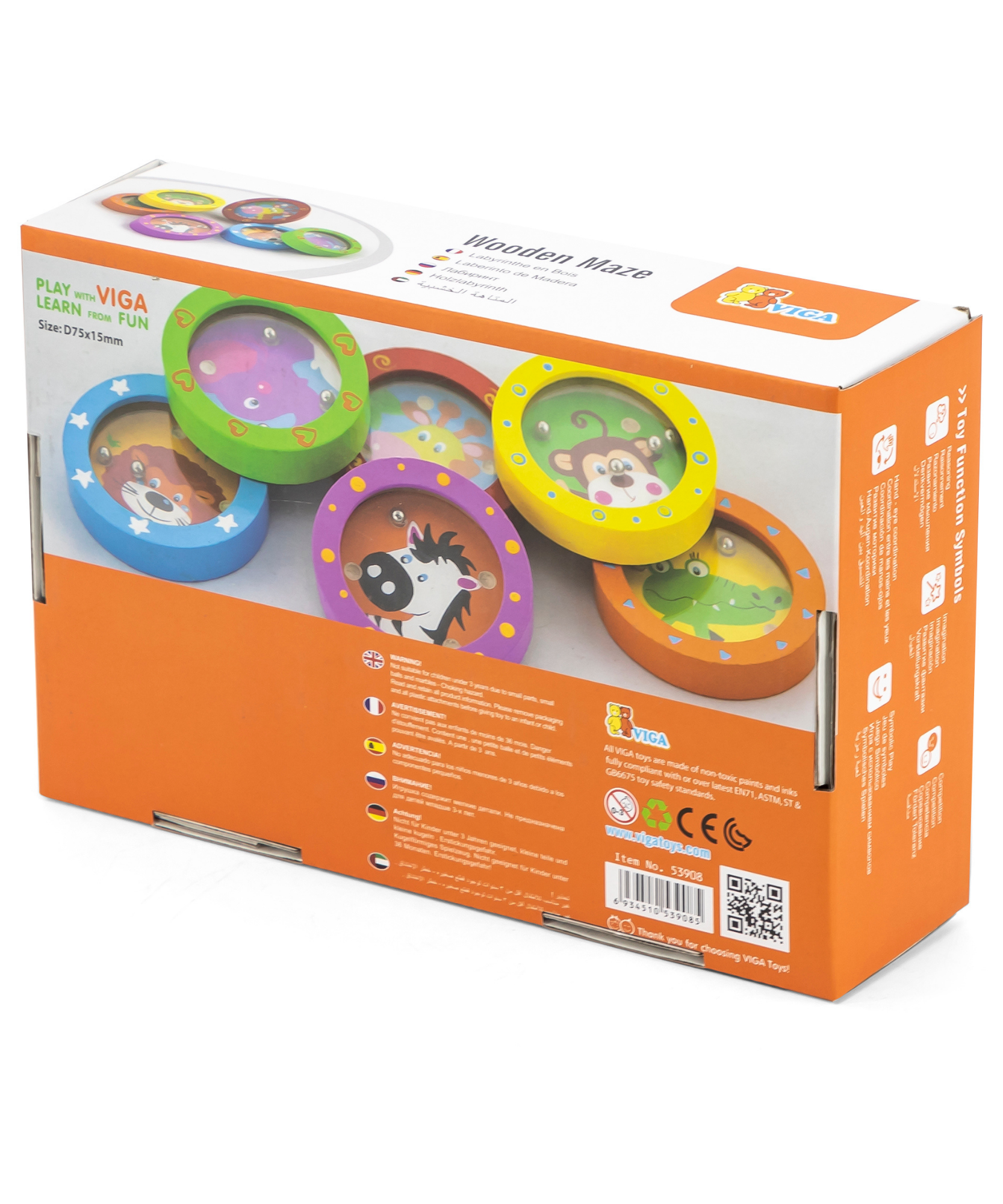 Viga Wild Animals Assorted, Ball-in-a-Maze Puzzle, 1 Piece, Montessori Wooden Toy, Develops Sensory, Cognitive & Fine Motor Skills, Non-Toxic & Eco-friendly Kids Educational Toy, Suitable for Children 3Y+