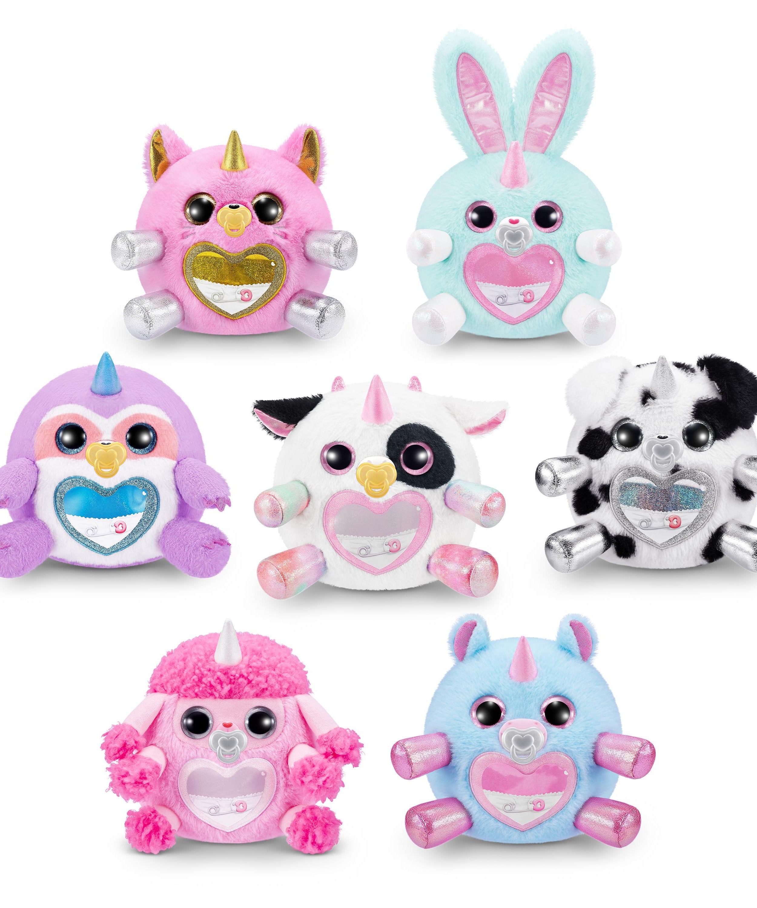 Rainbocorns Adopt-A-Corns Baby Plush Assorted Newborn Surprise Toy with 15+ Surprises, Diaper Egg, Pacifier & Adoption Certificate, Collect All 7 Cute Characters, Gift for Girls Ages 3+