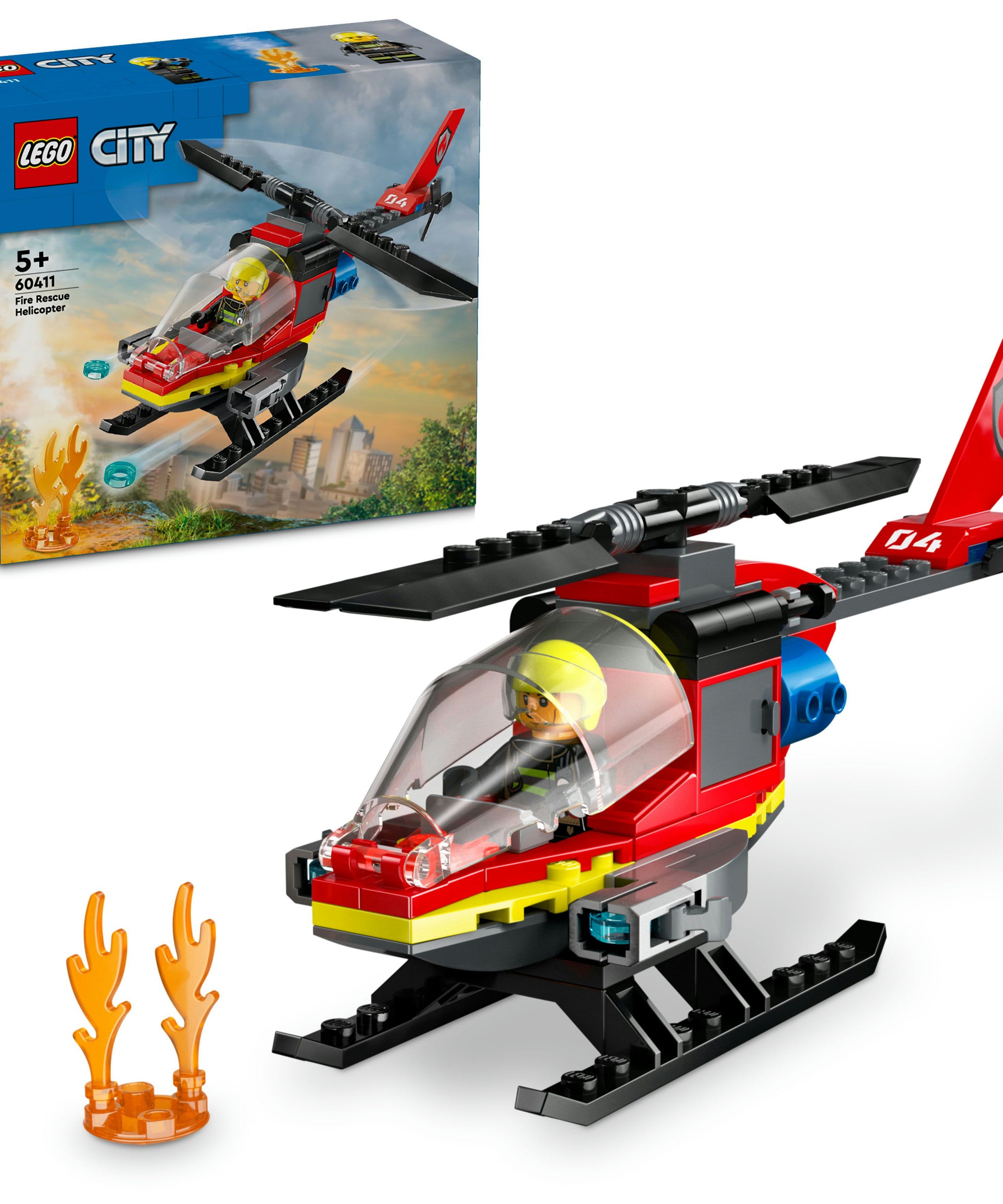 LEGO City Fire Rescue Helicopter Building Set, incl. Firefighter Pilot Minifigure, Vehicle Toy for 5+ Year Old Boys, Girls & Imaginative Play, 60411