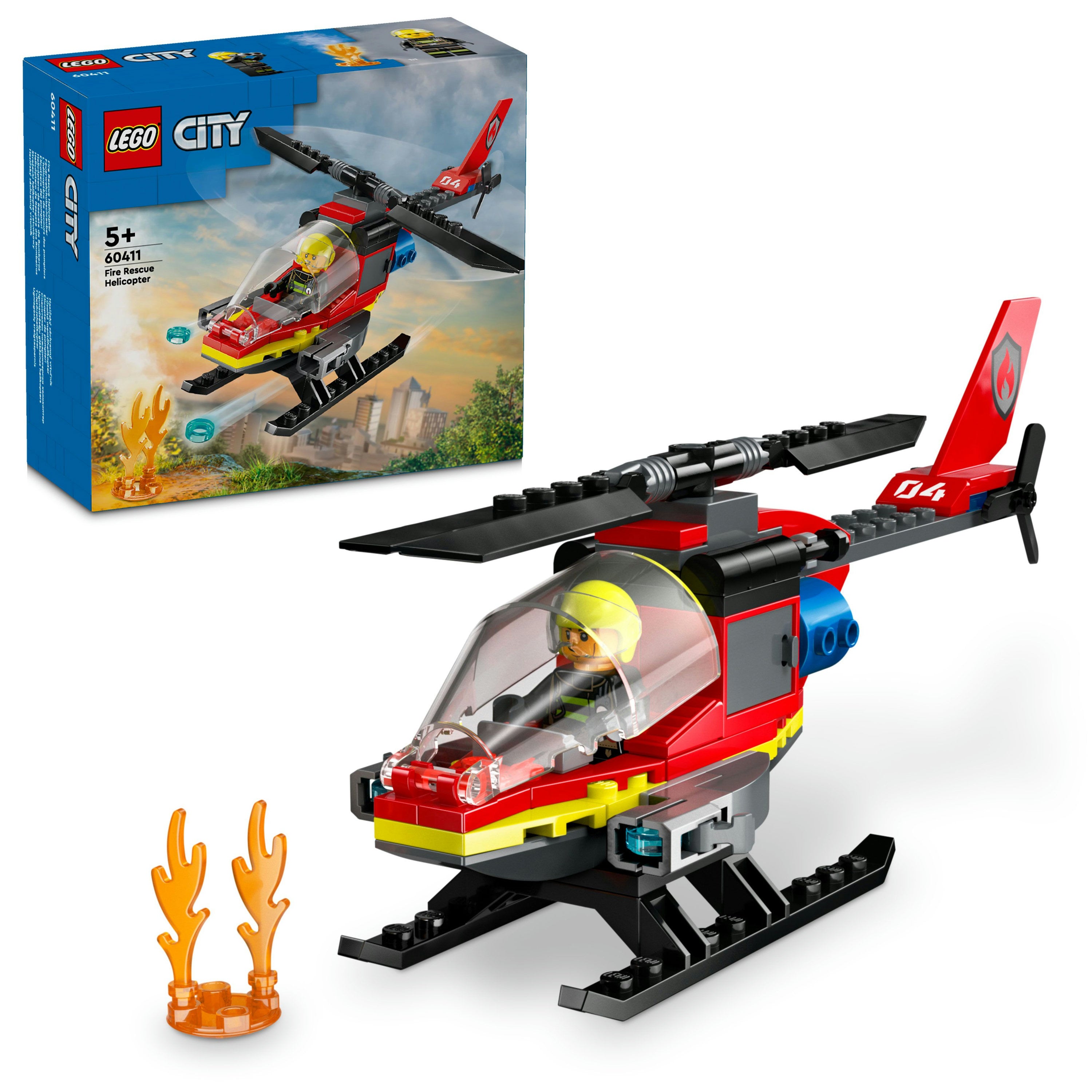 LEGO City Fire Rescue Helicopter Building Set, incl. Firefighter Pilot Minifigure, Vehicle Toy for 5+ Year Old Boys, Girls & Imaginative Play, 60411