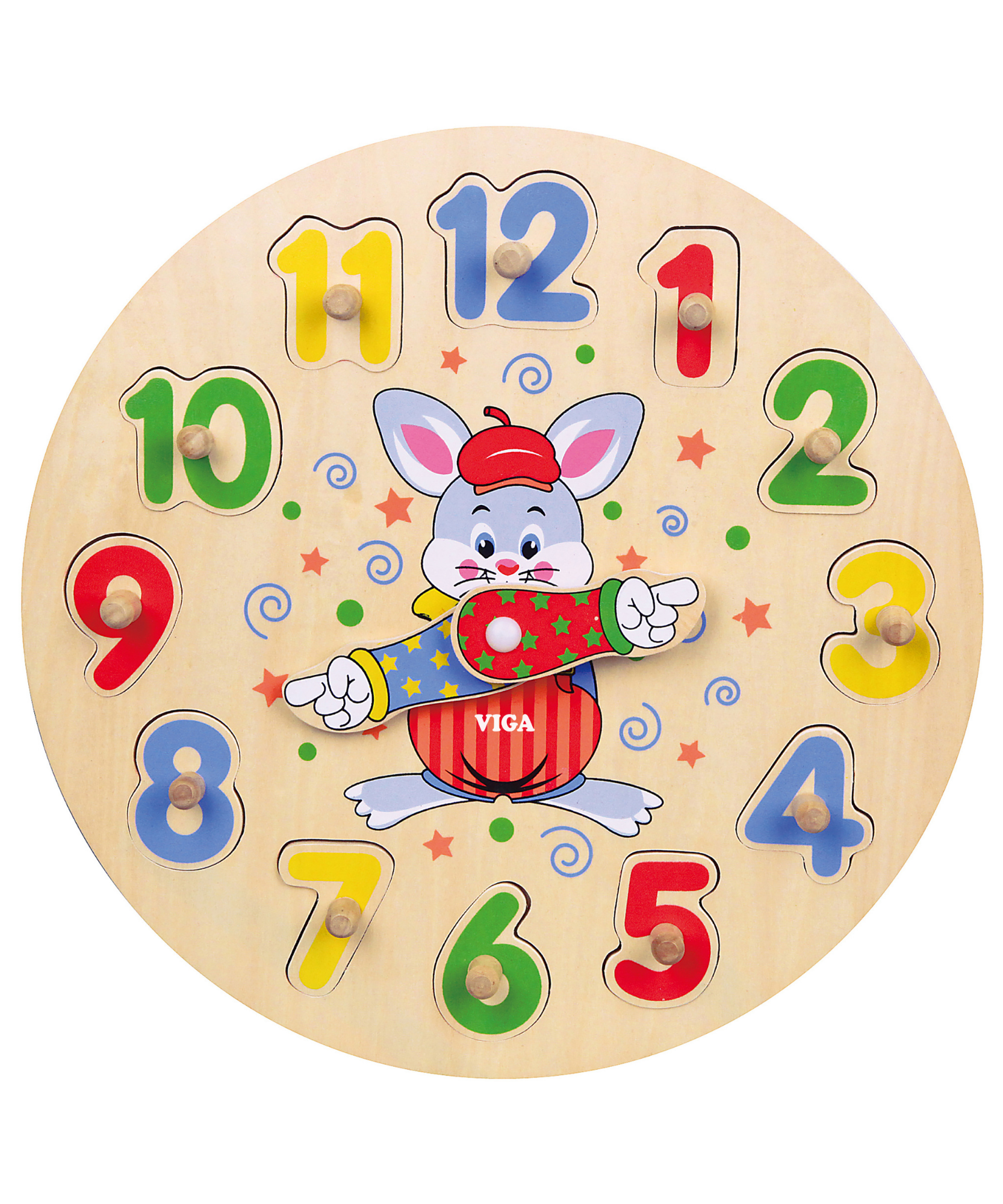 Viga Clock, 12 Piece Knob Puzzle, Montessori Wooden Toy, Develops Sensory, Cognitive & Fine Motor Skills, Non-Toxic & Eco-friendly Kids Educational Toy, Suitable for Boys and Girls Aged 2Y+