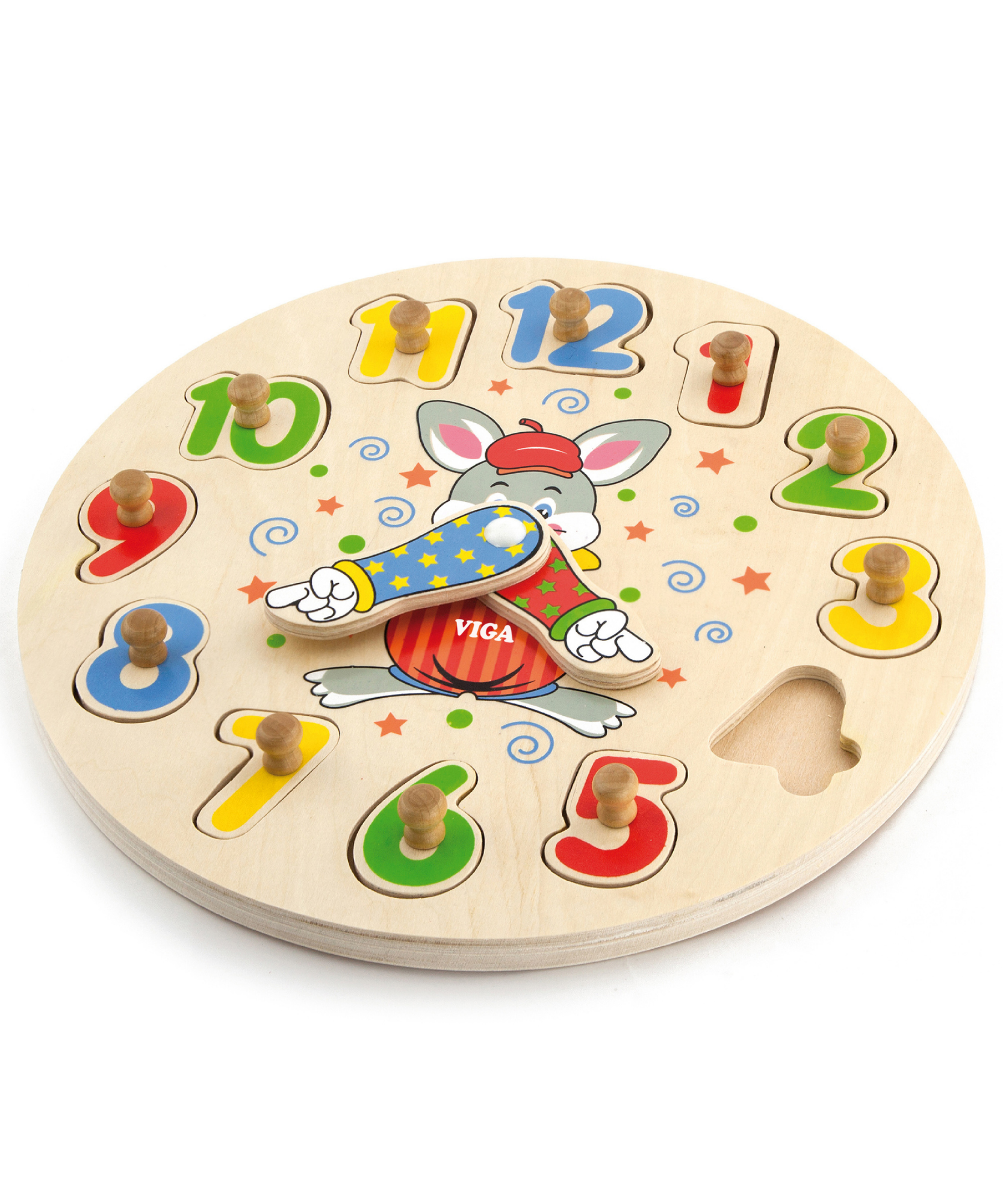 Viga Clock, 12 Piece Knob Puzzle, Montessori Wooden Toy, Develops Sensory, Cognitive & Fine Motor Skills, Non-Toxic & Eco-friendly Kids Educational Toy, Suitable for Boys and Girls Aged 2Y+