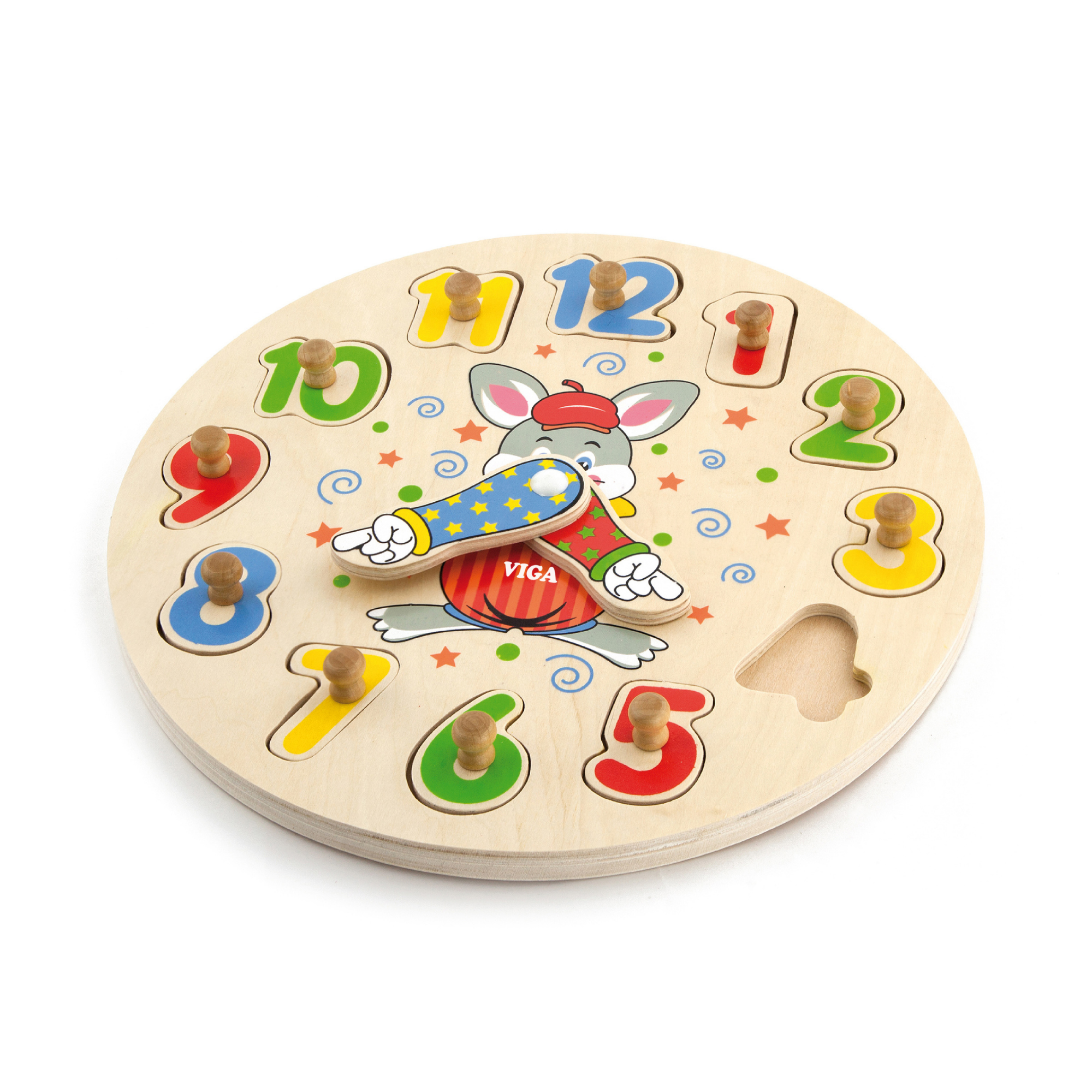 ساعة فيجا، أحجية بمقبض من 12 قطعة، لعبة مونتيسوري خشبية، تنمي المهارات الحسية والإدراكية والحركية الدقيقة، لعبة تعليمية للأطفال غير سامة وصديقة للبيئة، مناسبة للأولاد والبنات من عمر سنتين فما فوق