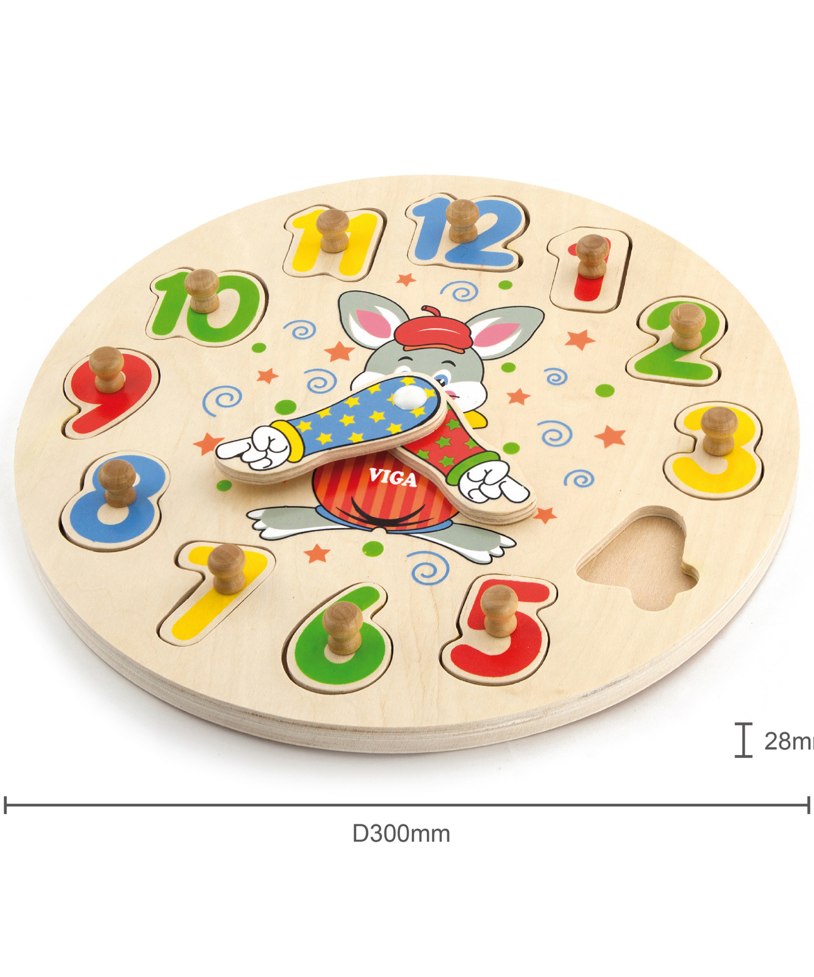 Viga Clock, 12 Piece Knob Puzzle, Montessori Wooden Toy, Develops Sensory, Cognitive & Fine Motor Skills, Non-Toxic & Eco-friendly Kids Educational Toy, Suitable for Boys and Girls Aged 2Y+