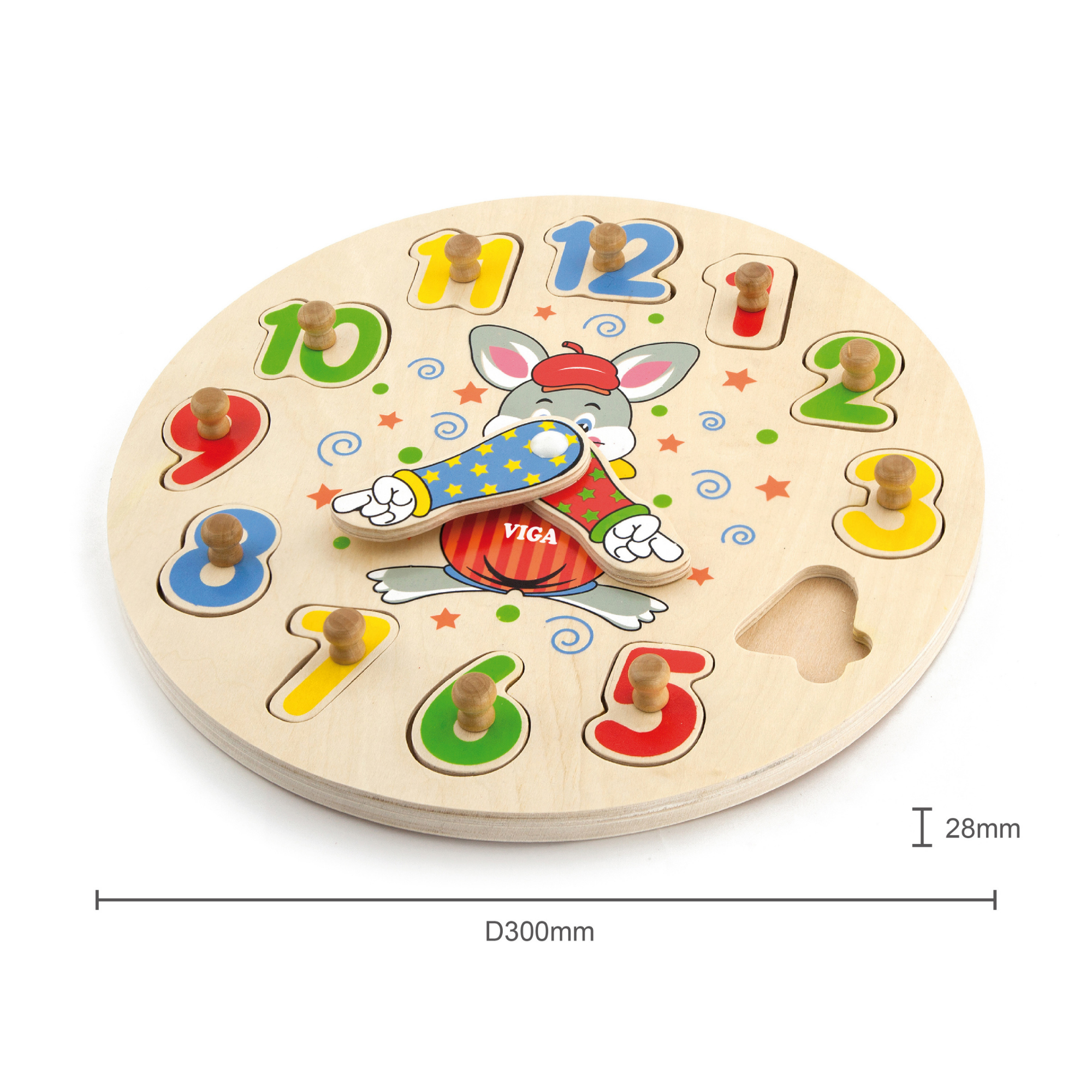 Viga Clock, 12 Piece Knob Puzzle, Montessori Wooden Toy, Develops Sensory, Cognitive & Fine Motor Skills, Non-Toxic & Eco-friendly Kids Educational Toy, Suitable for Boys and Girls Aged 2Y+