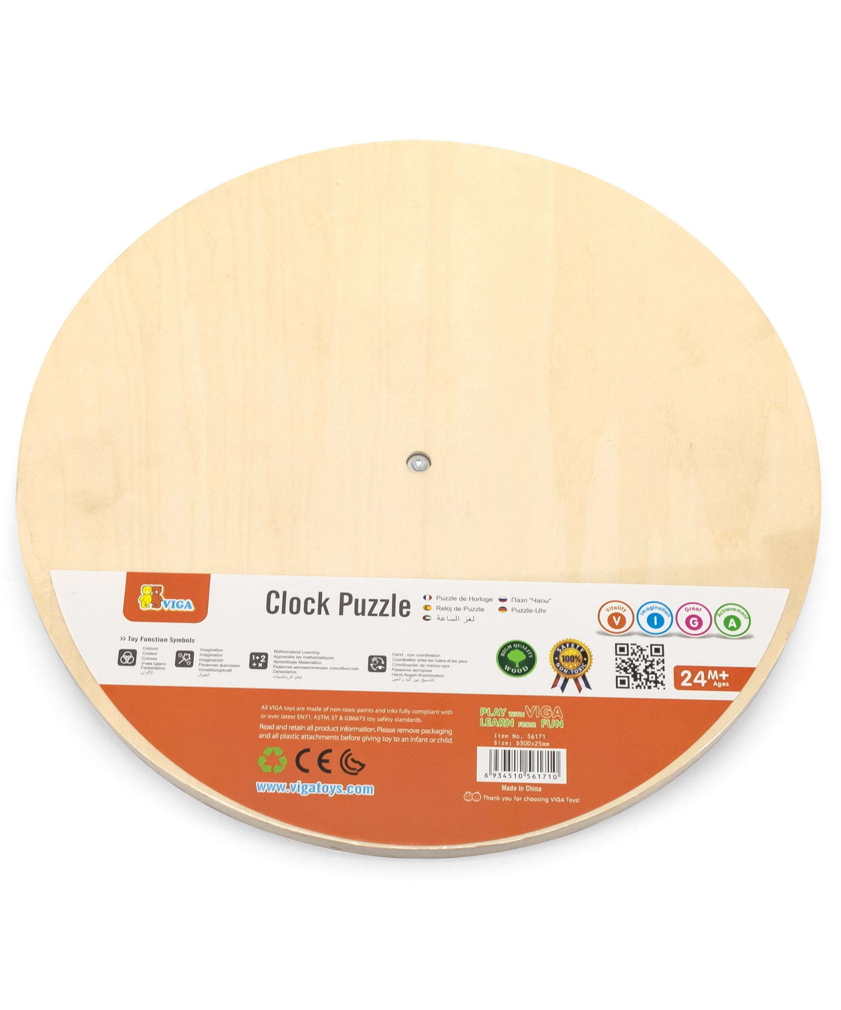 Viga Clock, 12 Piece Knob Puzzle, Montessori Wooden Toy, Develops Sensory, Cognitive & Fine Motor Skills, Non-Toxic & Eco-friendly Kids Educational Toy, Suitable for Boys and Girls Aged 2Y+