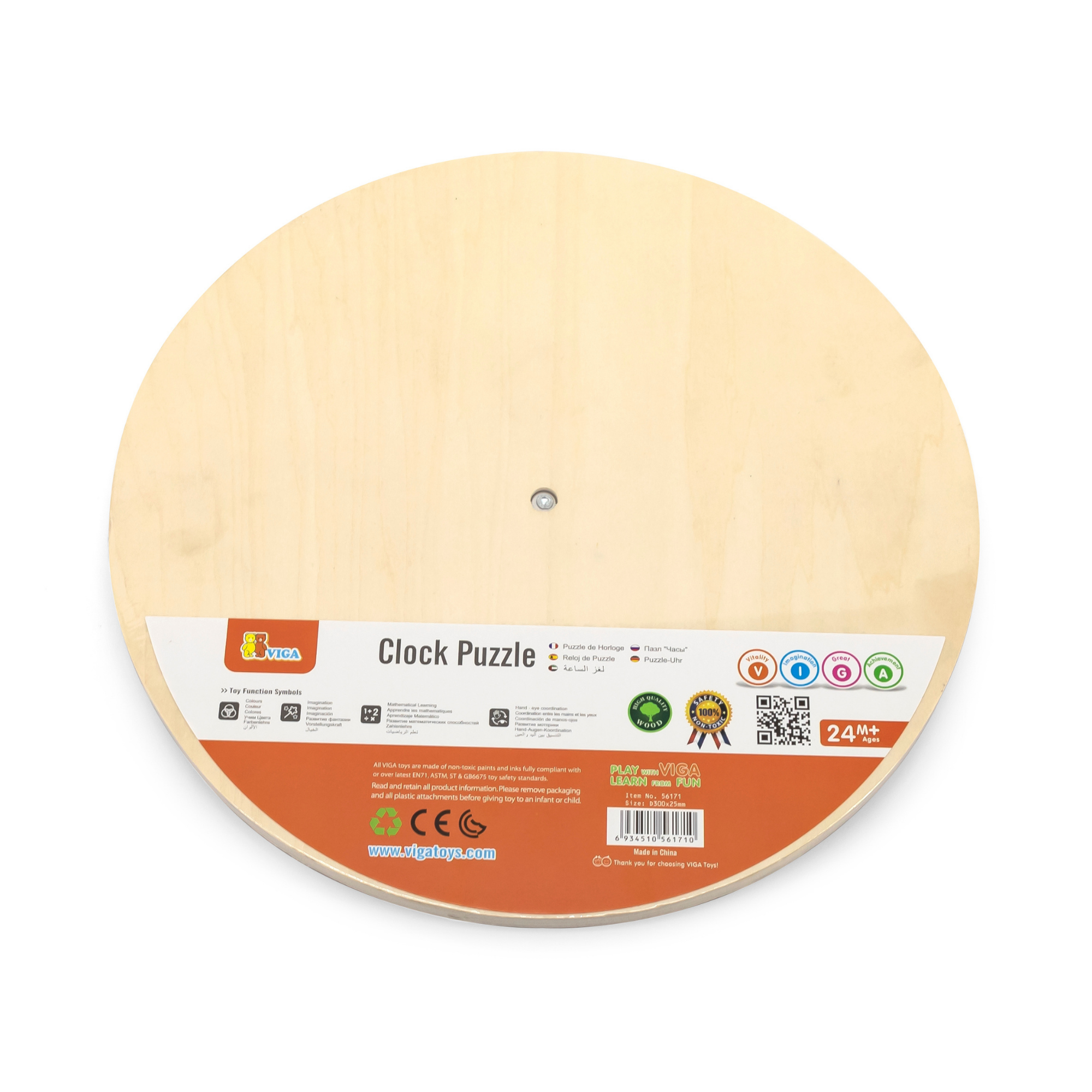 Viga Clock, 12 Piece Knob Puzzle, Montessori Wooden Toy, Develops Sensory, Cognitive & Fine Motor Skills, Non-Toxic & Eco-friendly Kids Educational Toy, Suitable for Boys and Girls Aged 2Y+