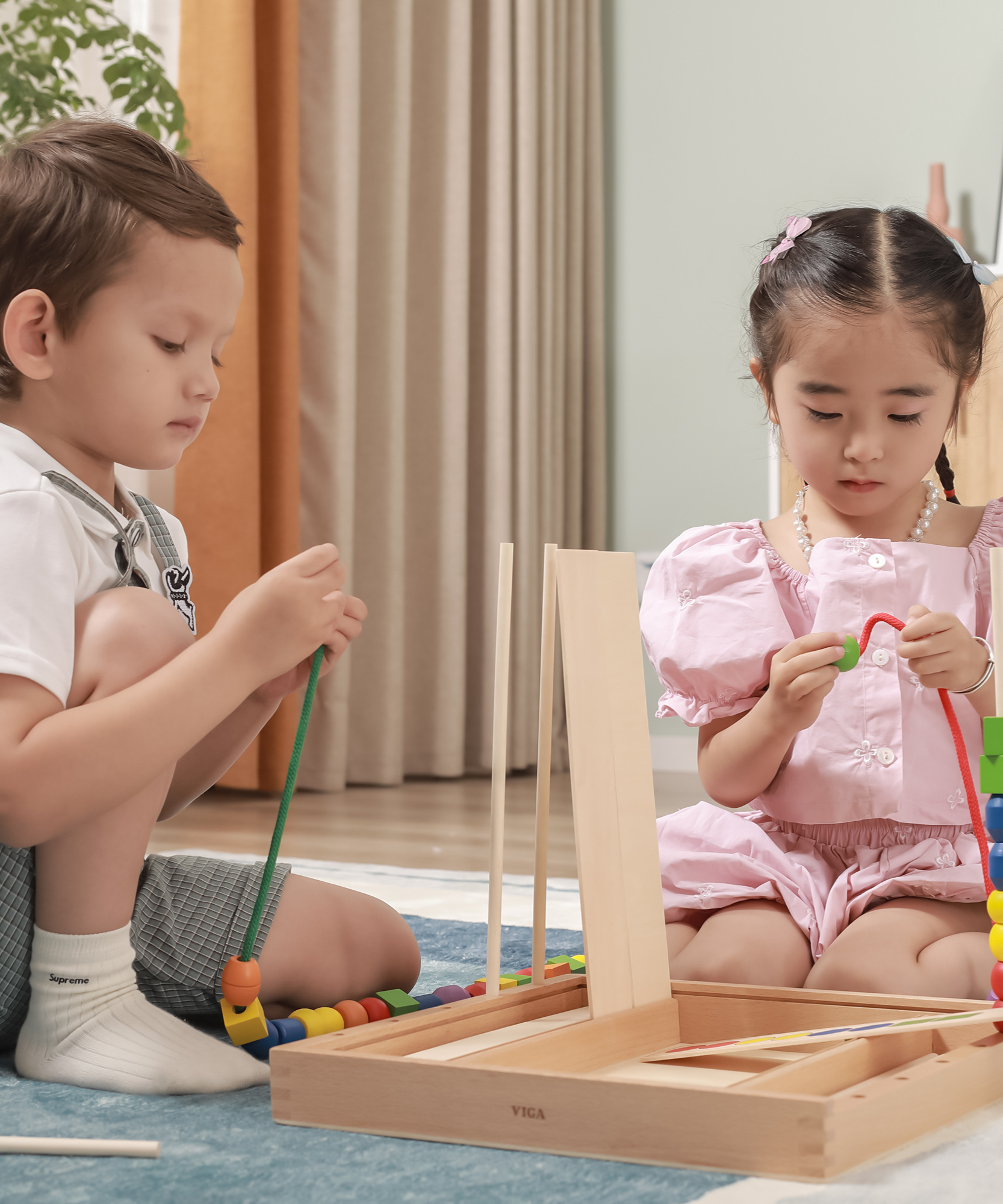 VIGA Wooden Beads Sequence Toy, 72-Piece Montessori Sorting & Pattern Activity, Develops Fine Motor Skills,Logic & Early Math, Enhances Memory & Problem-Solving, Eco-Friendly, for Boys & Girls Ages 3+